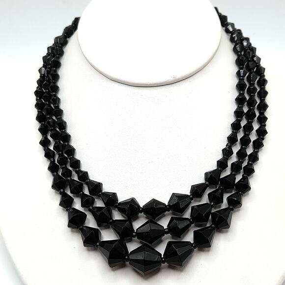 Vintage Germany Black Glass Beaded Necklace, 16", 1940s - Picture 9 of 10